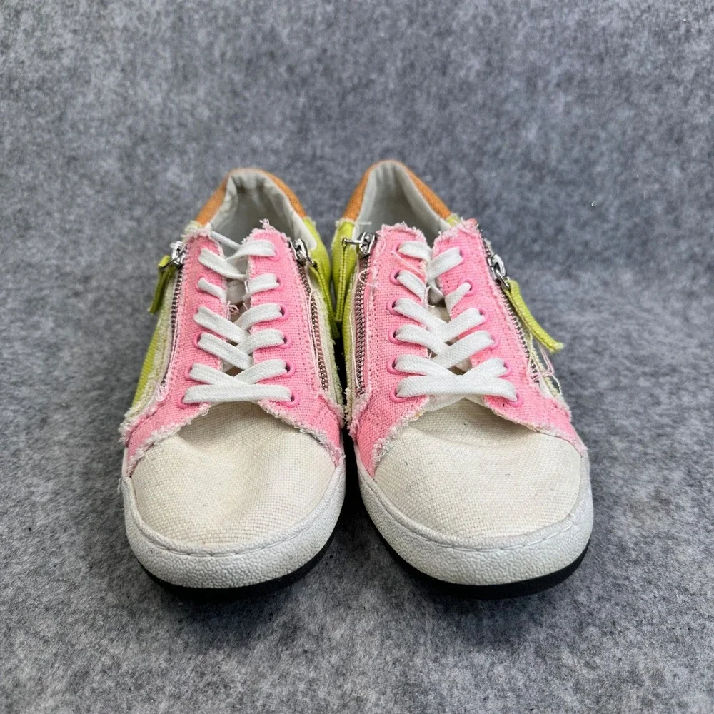 Dolce Vita Miya Womens Size 8 Sneakers Multicolor Canvas Side Zip Lace Up Shoes